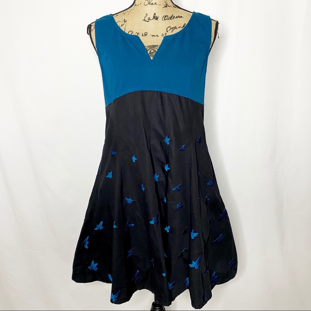 eShakti Black Blue Fit n Flare Sparrow Dress - Picture 1 of 9